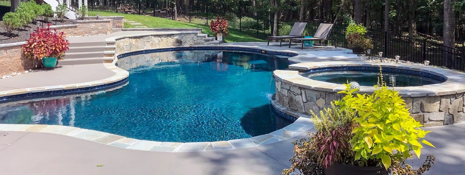 Curvy backyard swimming pool in Manassas, VA.