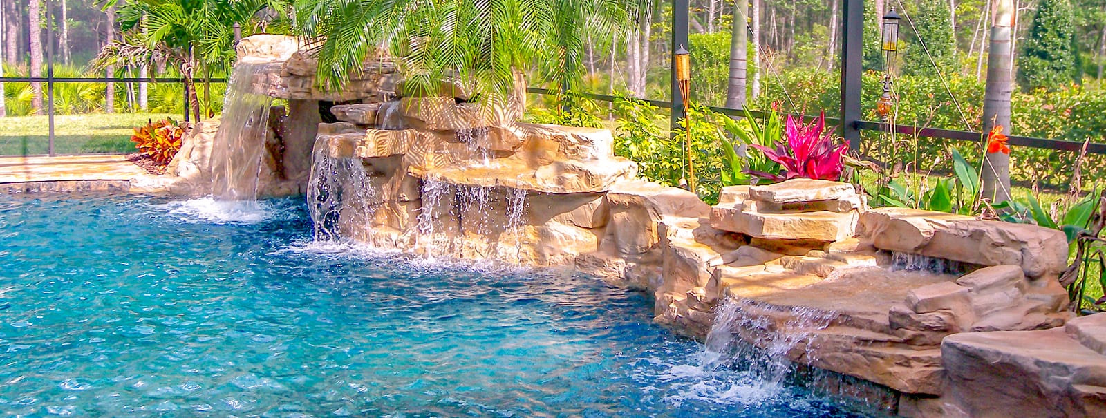 faux-stone grotto waterfall in built greater Daytona area