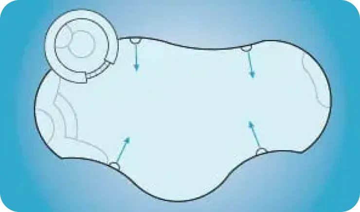 Diagram of pool indicating the location of plumbing return lines.