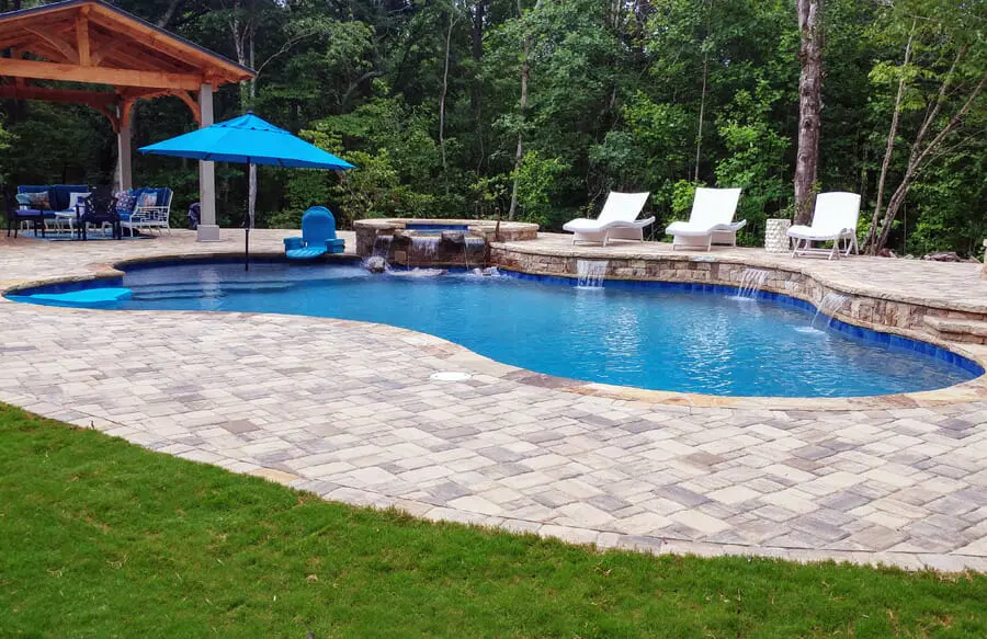 Curvy gunite pool in Springdale backyard.