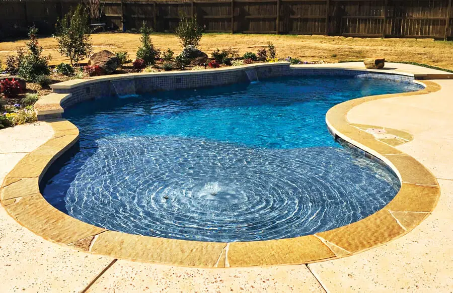 Curvy pool with tanning ledge in Arlington, Texas.