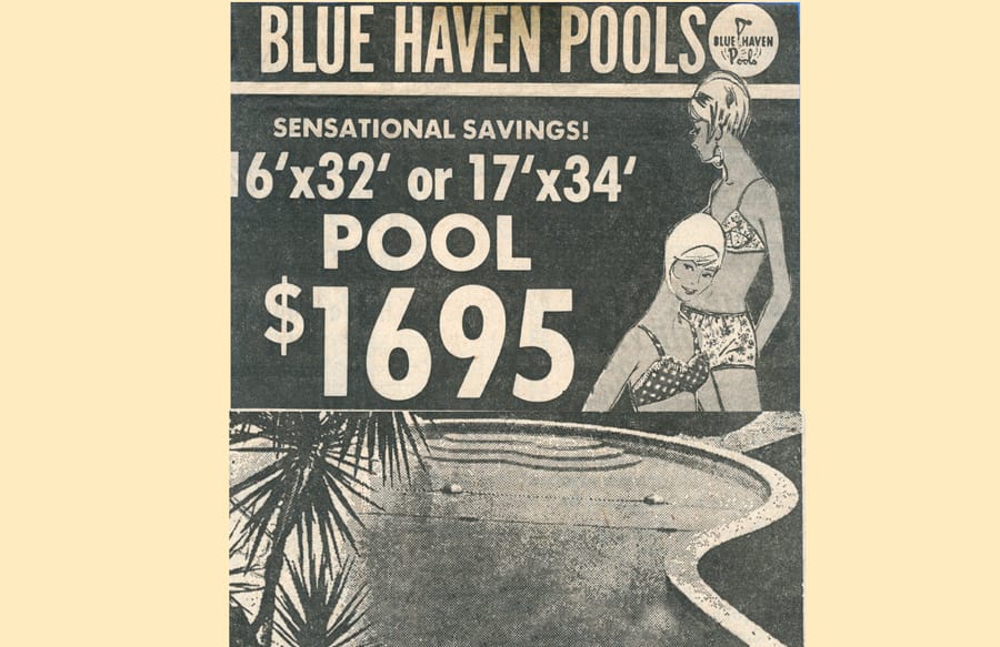 old black & white newspaper ad for a $1695 pool 