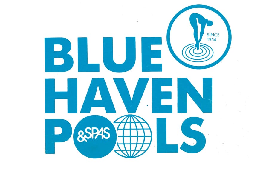 Retro Blue Haven Pools brand logo.